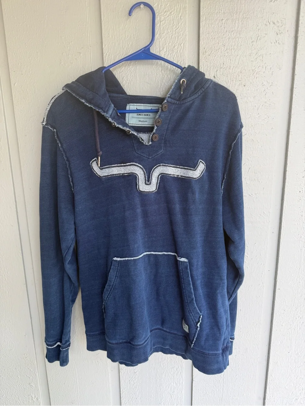 Kimes Ranch Women’s M Navy Blue‎ Hooded sweatshirt Pullover western distressed